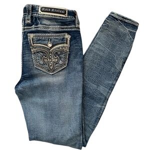 Rock Revival Women’s Distressed Peacoat Midrise Skinny Jeans.